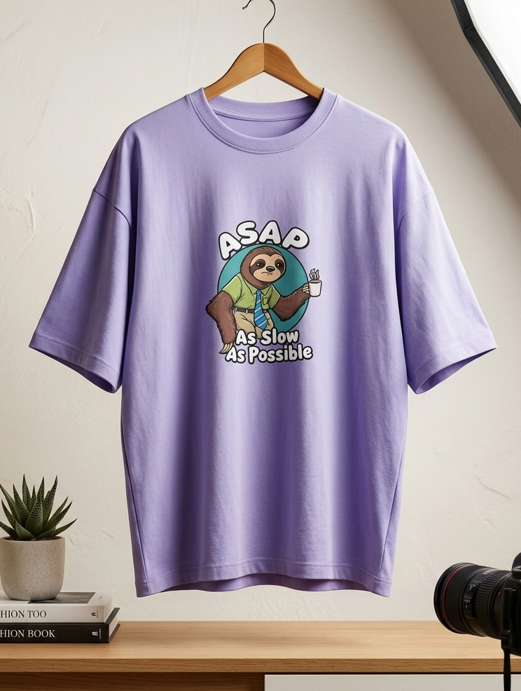 Sloth ASAP Coffee Graphic T-Shirt | Unisex Oversized Standard T-Shirt