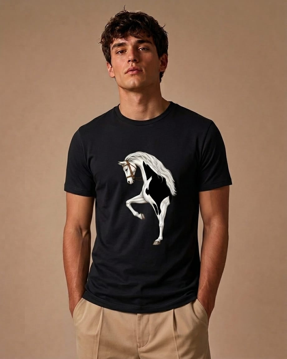 Black and White Horse Equestrian Graphic | Unisex Classic Crew T-Shirt
